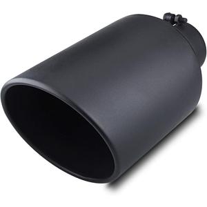 LCGP Diesel Exhaust Tip 4" Inlet, 8" Outlet 15" Length Truck Tailtip, Bolt-On, Rolled End Angle Cut Tailpipe, Black Powder Coated