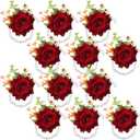 Sherr Set of 12 Rose Wrist Corsages for Wedding Corsage Flower Wristlet Floral Wedding Wrist Bridal Rose Leaf Hand Flowers for Bride Bridesmaid Prom Engagement Festival(Wine Red)