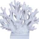 7.5"H White Coral Artificial Statue - Fake Coral Resin Sculpture - Ocean Nautical Decor for Beach Themed Home Living Room Bathroom Shelf Table