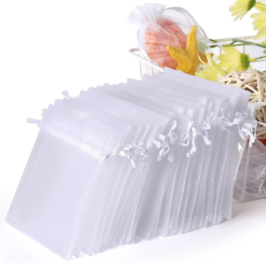 4x6 Inch 50PCS Multi-Color Organza Bags - 5 Colors (White/Black/Pink/Green/Mix) for Candy, Wedding Favors,Birthday Party Favors, Small Business Retail Packaging