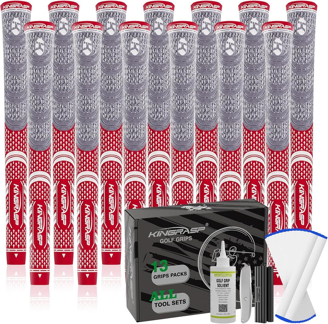 Premium Rubber Golf Grips 13 Pack, Anti-SlipSuper Stability,Cord Rubber, Golf Club Grips,Standard/MidSize/Oversize,13 Grips with All Kits
