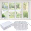 SmoothNovelty 3 Pcs 75 x 79 Inch Cuttable DIY Self Adhesive Window Screen Kit Invisible Screen Mesh with Adhesive Straps Reusable Mesh for Patio Summer Window Air Filtration Keep Form Pollen Bugs