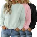 Ficerd 3 Pack Women's Cropped Sweatshirts Long Sleeve Cotton Crew Neck Pullover Tops Casual Solid Sweat Shirts (Medium, Black, Soft Pink, Light Green)