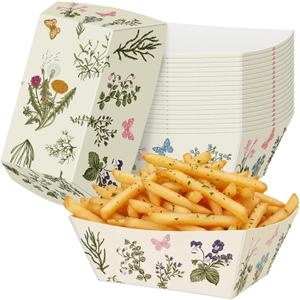 Ceenna 50 Pcs Wildflower Paper Food Trays Vintage Floral Nacho Trays Disposable Spring Summer Snack Popcorn Boats Holder for Bridal Baby Shower Tea Party Birthday Wedding Decorations Supplies
