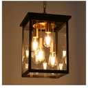 16.7'' Large Outdoor Pendant Light, 4-Lights Black and Brushed Brass Exterior Hanging Porch Chandelier Lantern with Clear Glass, Outdoor Ceiling Light Fixture for Entryway Gazebo Patio