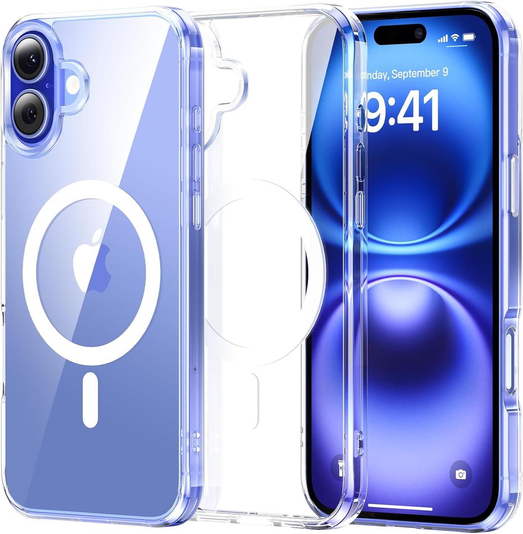 4 x Meifigno Designed for iPhone 16 Plus Case, Compatible with MagSafe, Military-Grade Protection, Hard PC Back with Soft Edge, Shockproof Magnetic Case Designed for iPhone 16 Plus, Clear