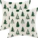 AEIOAE Christmas Pillow Covers 18x18 Inch Set of 2 Green Christmas Trees Throw Pillows Case,Holiday Outdoor Decorative Farmhouse Winter Decor Cushion Covers for Home Sofa Bed Couch