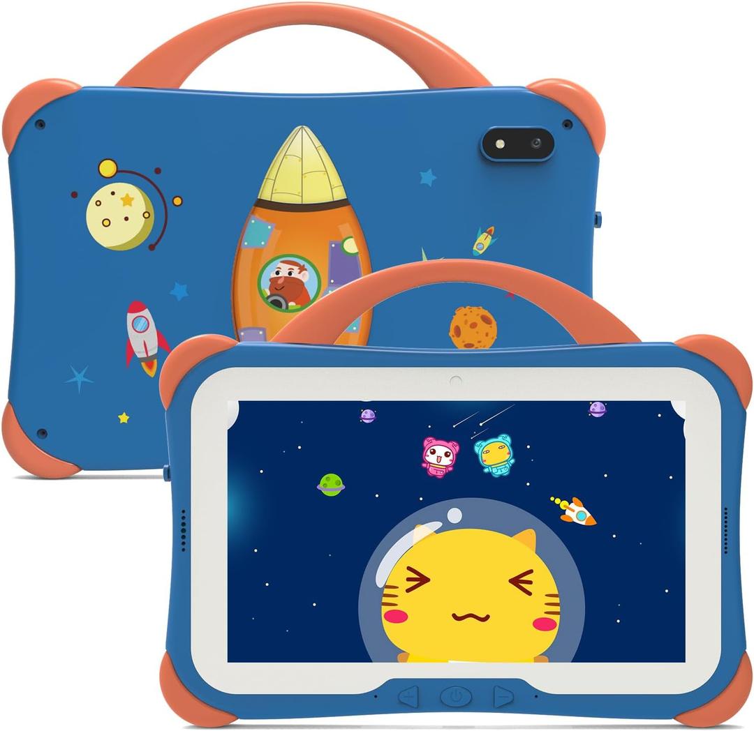 weelikeit Kids Tablet, Android 14 Tablet for Kids, 7 inch with Case, 8GB (4+4), and 64GB (Expandable up to 512GB) for Toddler Children, Parental Control, Dual Camera, WiFi, Gift, for Ages 3-14 (Blue)