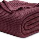 Bedsure Gentlesoft 100% Cotton Blanket Queen Size for Bed - Breathable and Soft for Summer, Thick Cozy Waffle Weave Blanket Gifts for Women, Burgundy, 90x90 Inches