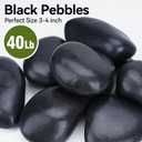 Pulovin 40 lbs Black Stones for Plants Indoor, 3-4 Inch Decorative River Rocks for Plants, Flower Pots, Vase, Polished Garden Stones for Outdoor Landscaping, Walkways, Yard