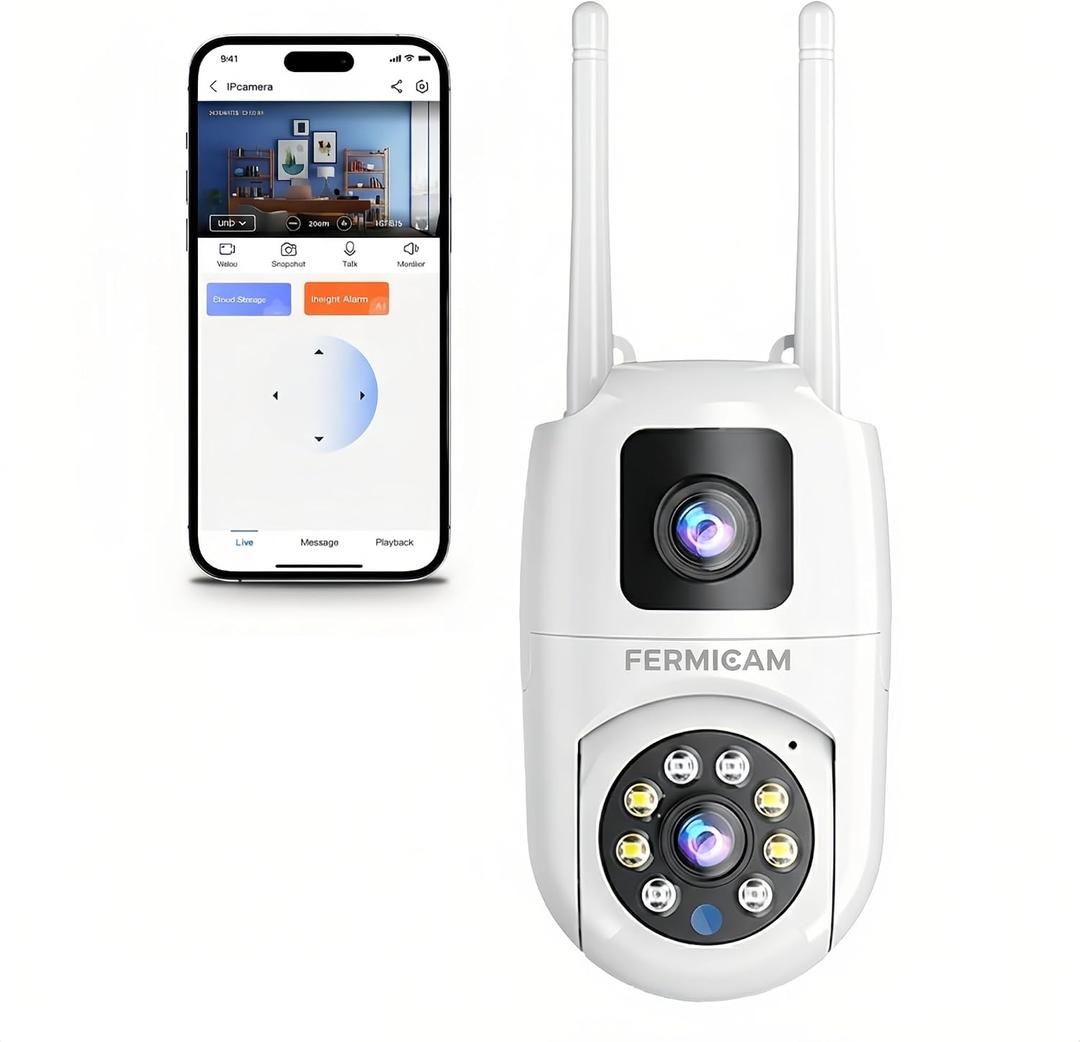 2MP PTZ Security Camera Outdoor,360 Home Surveillance Camera with Dual-LensPhone AppMotion Detection, 2-Way Audio, Color Night Vision, Cloud & SD Card StorageWiFi-2.4G