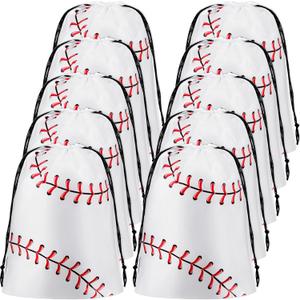 Flutesan 25 Pack 8 x 10 Inch Drawstring Baseball Party Favor Bags Plastic Baseball Snack Goodie Bags Gift Packaging Storage for Birthday Sports Theme Party Supplies