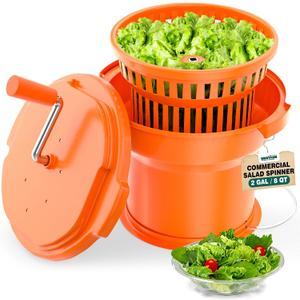 WantJoin Commercial Salad Spinner - 2 Gallon Salad Dryer w/Silicone Anti-slip Mat & Draining Hose, 8Qt Manual Salad Spinner for 3 Heads of Lettuce Spinner Large for Catering