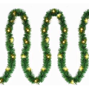 Twinkle Star's 15 ft Pre-lit Christmas Garland,Lighted Artificial Pine Garland with Plug in 35 Count Clear Incandescent Mini Lights, Perfect for Indoor/Outdoor Holiday Decorations, 1 Pack