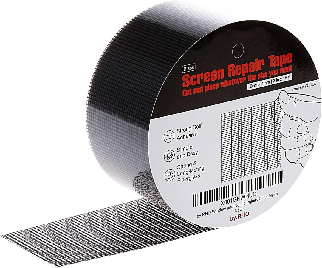 by.RHO Screen Repair Tape Strong Self-Adhesive Window & Screen Door Repair Kit, Fiberglass Screen Patch 2"15ft, Easy Cut and Apply, Indoor-Safe Adhesive, All-Weather (Black)