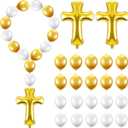 Deekin 102 Pieces 12 Inch Latex Link Balloons and 34 Inch Gold Cross Balloon Needle Tail Quick Connect Jumbo Baptism Foil Party for First Communion Baby Shower Decoration