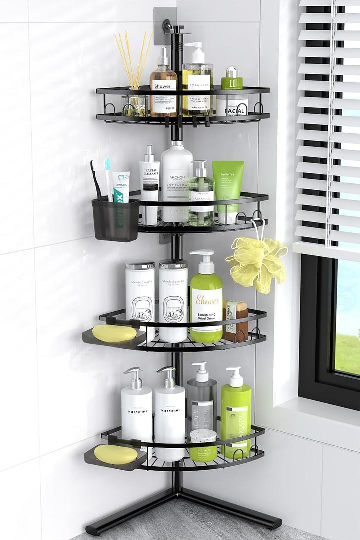 Aitatty Corner Shower Caddy Standing: 4-tier Rustproof Shower Organizer Shelf - Floor Shower Corner Shelf Rack Stand for Bathroom Black