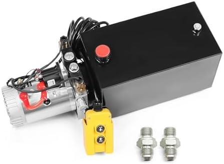Nakkaa 12V DC Hydraulic Power Device 8 Quart/ 10 Quart/ 13 Quart Hydraulic Dump Trailer Pump for Lifting and Lowering Dump Trailer Trucks Single/Double Acting (10 Quart Double)