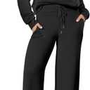 ANRABESS Women 2 Piece Outfits 2025 Fall Fashion Airport Wide Leg Pants Lounge Set Leisure Travel Vacation Clothes Sweatsuits (Large, Black)