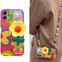 Lanyard Case Compatible with iPhone 16 Pro Case 6.3 inches, Crossbody case with Strap and Wrist Band, Unique Cute Kawaii Colorful Painting Flowers Design for Girls and Women