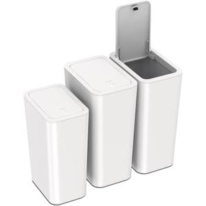 N. NETDOT 3 Pack (2 of 4 Gal & 1 of 2.6 Gal) Small Trash Can with Lid, Bathroom Garbage Can with Pop-Up Lid, Waste Basket for Bathroom, Kitchen, Bedroom, Powder Room, Craft Room, Office, College (Off White)