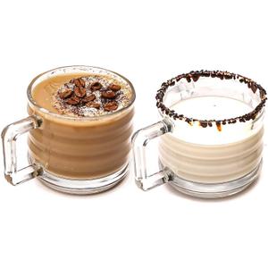Stackable Coffee Cup Set, Fully Tempered Coffee Mug With Handle, Tea Cup Set, Cappuccino Cup, Ribbed Glassware, Vintage Glass Coffee Mugs, Turkish Coffee Cup Set (250cc/8.5oz) 2PACK