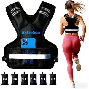 ExtreSpo Adjustable Weighted Vest for Women and Men, 4-10lb Weight Vest with 6 Ironsand Weights, Body Weight Vest Exercise Set with Reflective Strip for Strength Training and Workout