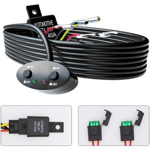 HIKARI 2021 New LED Light Bar Relay Wiring Harness Kit, 2 Leads 12V 40A On/Off Switch Power Blade Fuse for Off Road Pickup Trucks Jeep Ford ATV UTV SUV Boat