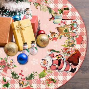 Pink Christmas Decorations Vintage Christmas Tree Skirt Merry Xmas Santa Tree Skirt Collar Mat with Snowflake Design for Holiday Party Decorations Indoor Outdoor