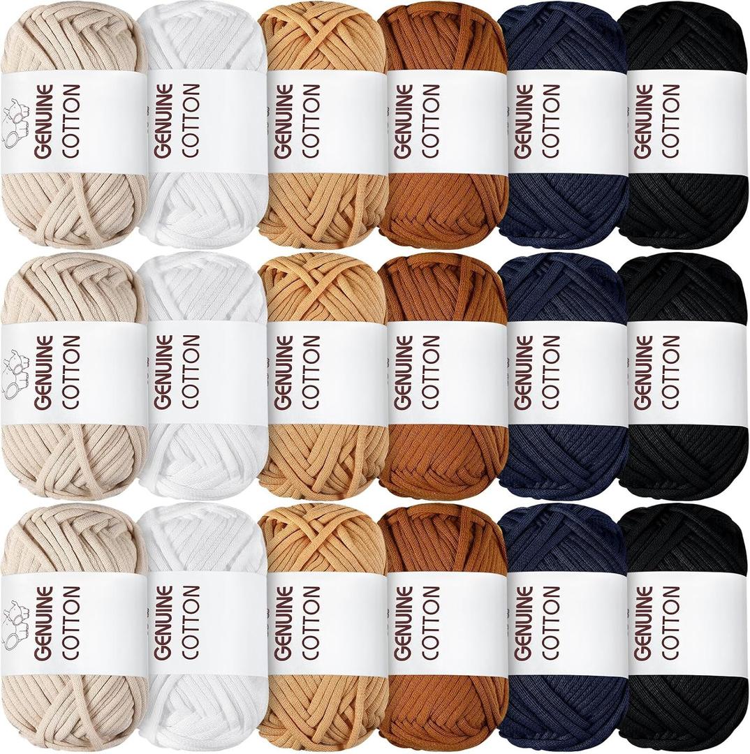 Timgle 18 Pack Beginners Crochet Yarn Cotton Yarn for Crocheting and Knitting with Easy to See Stitches Cotton Nylon Blend Yarn for Crochet Kit Making(Nature Colors)