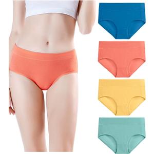 wirarpa Women's Underwear Cotton Mid Waisted Ladies Panties Full Coverage Briefs 4 Pack, S