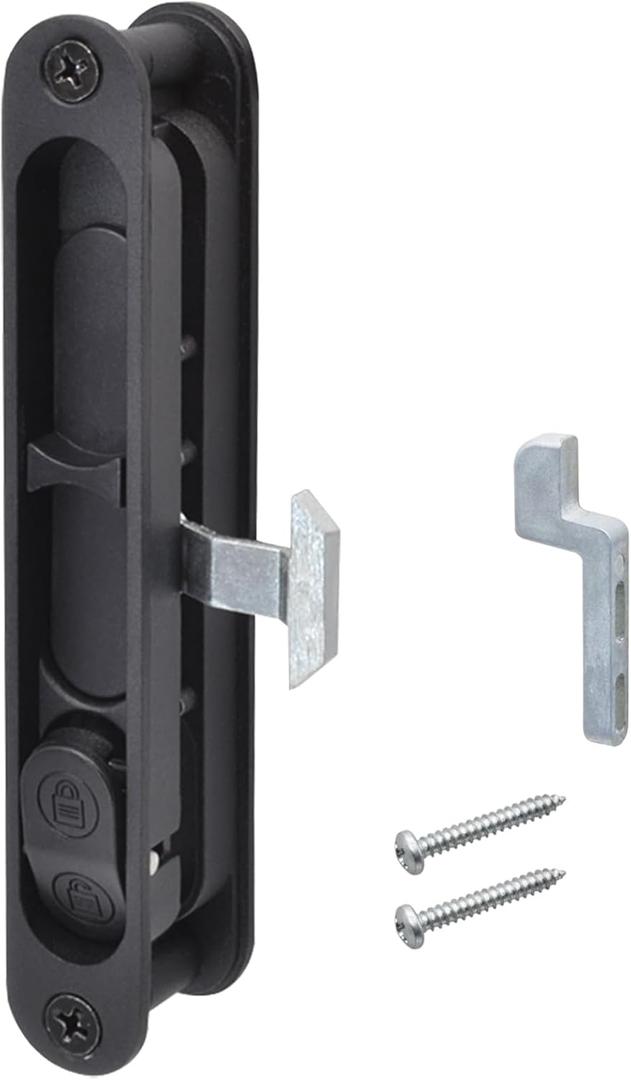 Sliding Screen Door Handle & Latch with Keeper, Fits Doors Thicknesses Ranging from 15/16" to 1-1/8", and mounting Holes 5-1/8" on Center (Black)