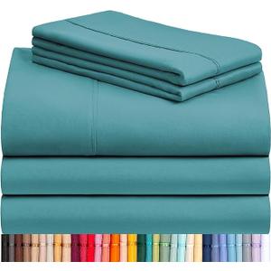 LuxClub 5 PC Split King Sheet Set, Breathable Luxury Bed Sheets, Deep Pockets 18" Eco Friendly Wrinkle Free Cooling Sheets Machine Washable Hotel Bedding Silky Soft - Teal Split King