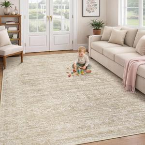 Washable Rug 6x9 Area Rugs: Modern Geometric Rugs for Living Room Non Slip Soft Low Pile Moroccan Indoor Carpet for Bedroom Nursery Dining Room Home Office Children's Room (Beige, 6'x9')