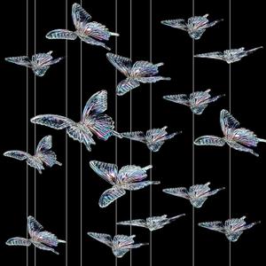 24 Pcs DIY Butterfly Decorative Ceiling Hanging Ornaments Hanging Butterflies Ceiling Decoration with 295 Feet Fishing Line for Christmas Tree Wedding Bedroom Decor, Iridescent