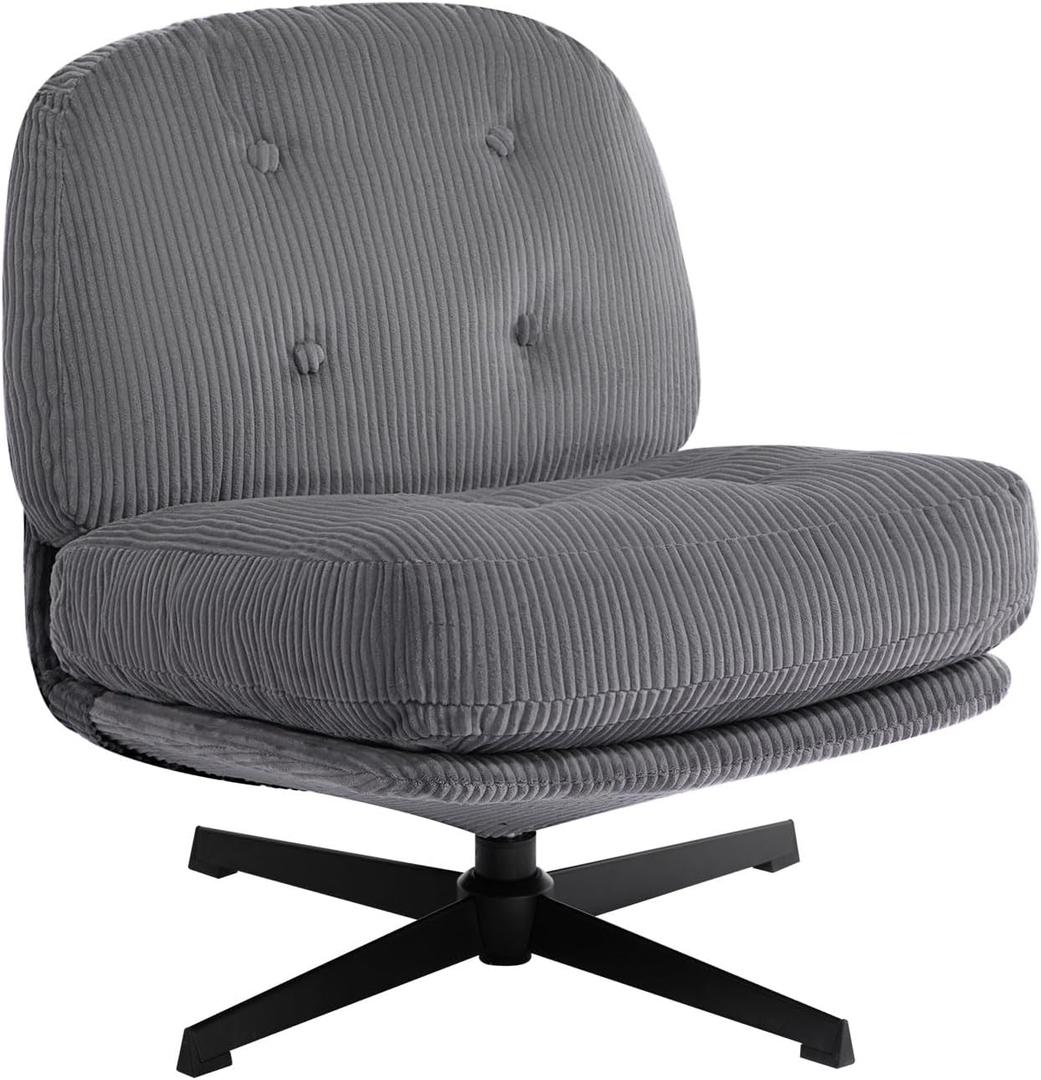 HollyHOME Modern 360°Swivel Accent Chair, Upholstered Comfy Reading Chair, Fabric Lazy Chair with Soft Cushion, Metal Frame Lounge Sofa Chair for Living Room, Bedroom, Balcony, Dark Gray