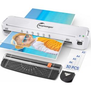 Buyounger Laminator Machine, A3 Laminator Machine with 30 Laminating Sheets, 13 Inch Laminating Machine with Fast Warm-up for A3/A4/A5/A6, Thermal and Cold 11X17 for Home School Office