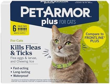 PetArmor Plus Flea and Tick Prevention for Cats over 1.5 lbs, Cat Flea and Tick Treatment, 5 Doses, Waterproof Topical, Fast Acting
