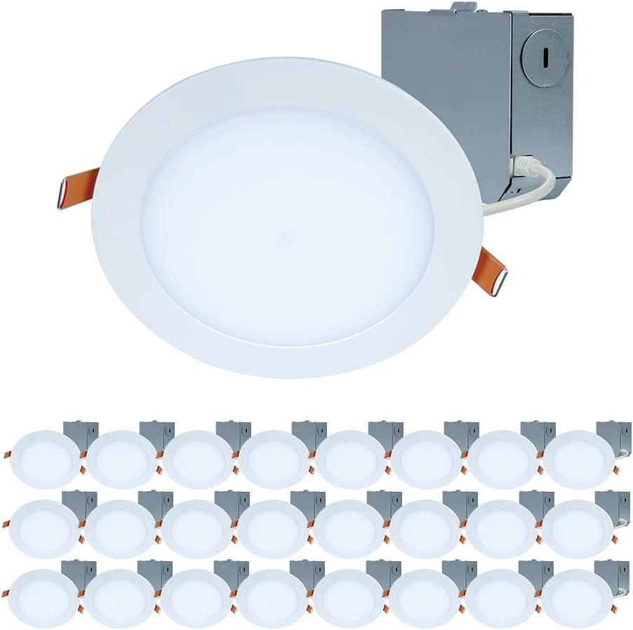 HALO HLBE 6-Inch Slim Canless Recessed Downlight for New Construction/Remodel 3000 Fixed CCT- Contractor 24-Pack ‎HLBE6099301EMWR-24PK