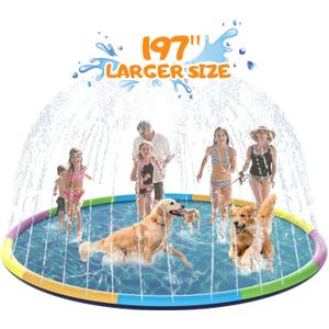 16FT Toffos Large Splash Pad, Sprinkler for Dogs and Kids, 0.5mm Thickened Durable and Foldable Large Pool, Colorful Summer Outdoor Water Play Mat Toys for Toddlers and Dogs (16 FT/197 in)