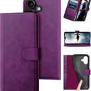DuckSky Compatible with iPhone 17 6.3" Genuine Leather Wallet caseRFID Blocking4 Credit Card HolderReal Leather Flip Phone case Cover Women Men for Apple 17 case Purple