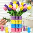 JOICEE Easter Decorations, 15pcs Artificial Tulips with 48pcs Sponge Bunnies Vase Filler Set Fake Tulips Flowers for Easter Decor Spring Home Kitchen Table Centerpieces Decoration