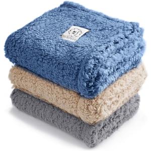Luciphia 1 Pack 3 Calming Dog Blanket Fluffy Premium Fleece Pet Blankets Soft Sherpa Throw for Dogs Puppy Cat Grey/Beige/HazeBlue Medium (30" x20")