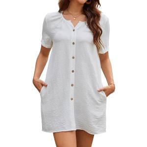 Bsubseach Women's Swimsuit Cover Up Shirt Button Down Short Sleeve Bathing Suit Coverup Summer Beach Dress Small