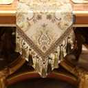 Loom and Mill Jacquard Table Runner 72 inches Long, Thick Fabric Floral Table Runners with Handmade Tassels for Dining Room Kitchen Holiday Table Setting Dresser Party Christmas Decor(Khaki,13”x 72”)