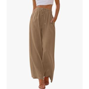 LILLUSORY Women's Linen Summer Palazzo Pants Flowy Wide Leg Beach Pants with Pockets.XS
