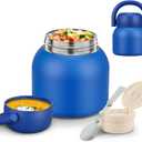 17 Oz Thermo Food Jar for Hot & Cold Food for Kids, Insulated Lunch Containers Hot Food Jar with Spoon,Comfy Handle,Leak-Proof Vacuum Stainless Steel Wide Mouth Lunch Soup Thermo for School (Dark Blue)