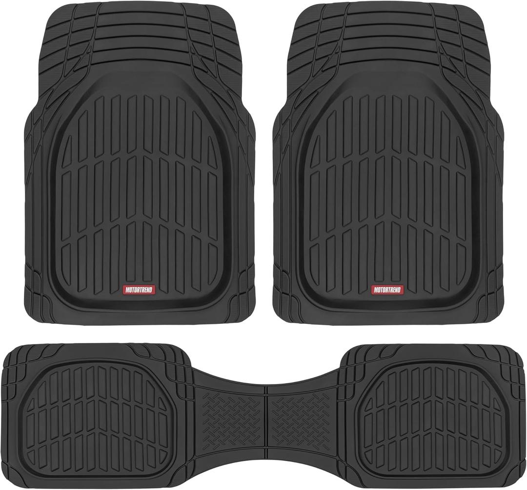 Motor Trend FlexTough Floor Mats for Cars, Black Deep Dish All-Weather Car Mats, Waterproof Trim-to-Fit Automotive Floor Mats for Cars Trucks SUV, Universal Floor Liner Car Accessories