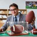 Clear Acrylic Football Display Case with Wood Base & Tee, Memorabilia Stand Cube Holder, Dust Protection Transparent Storage Box for Single Ball Souvenir Football Collections