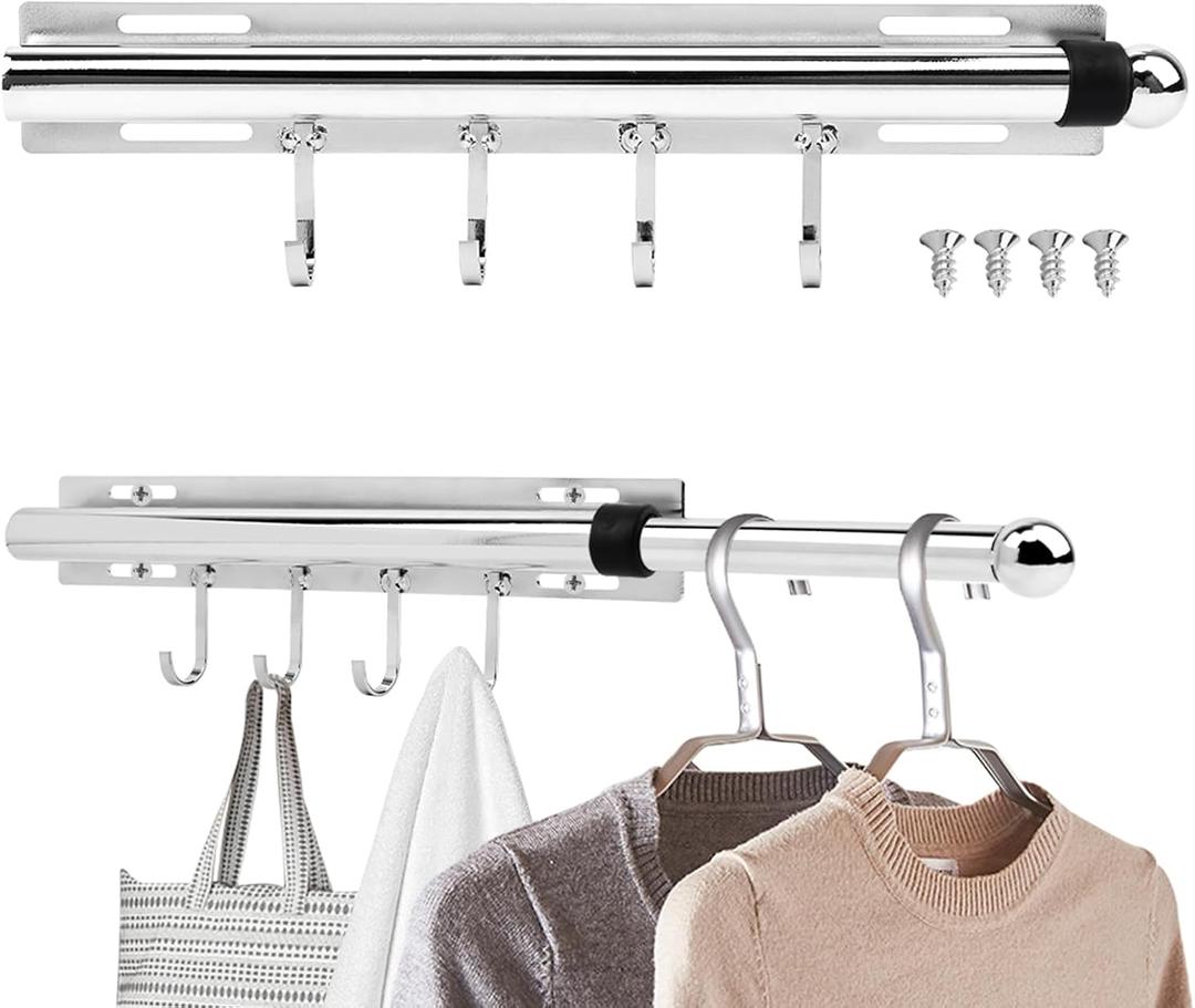 Valet Rod for Closet Pull Out,Retractable Slide Out Valets Rod Closet Organization,12" Aluminum Valet Clothing Hanger Rods Perfec-t for Suits,Dresses,Freshly Pressed Clothes,Easy Installation(Silver)